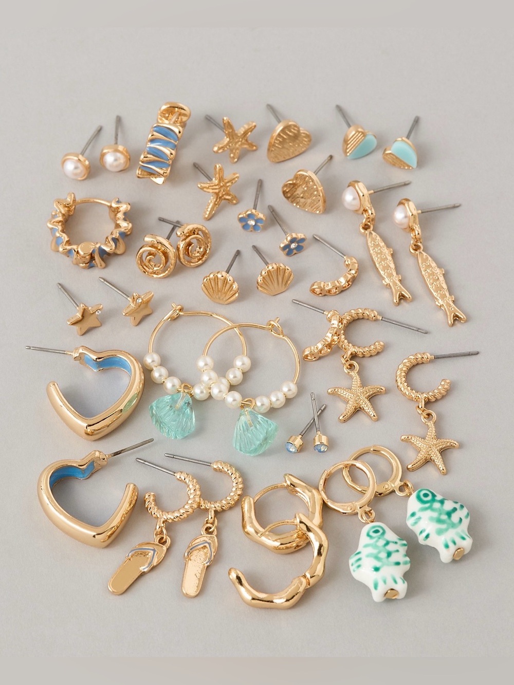 NWT American Eagle Nautical Earrings 18-Pair Set Gold Coastal